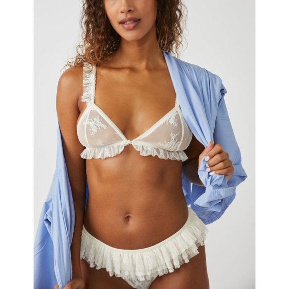 🎉LAST CHANCE🎉 FREE PEOPLE Feeling Frilly Triangle Bralette / Ivory - Picture 4 of 8